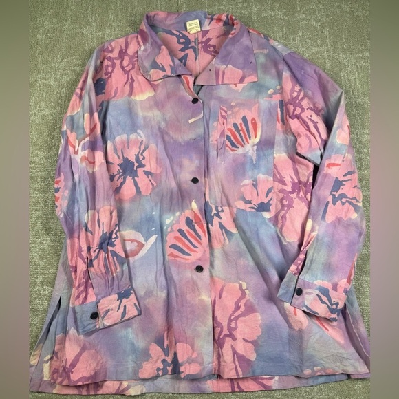 Tops - NuevoSol Ethical Wearable Art Boho Lagenlook 100% Cotton Button Down Shirt Sz XL